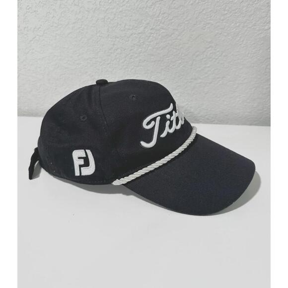 Fitleist Mens Golf Hat Adjustable Strap Black White Corded Embroidered One Size - Picture 3 of 10
